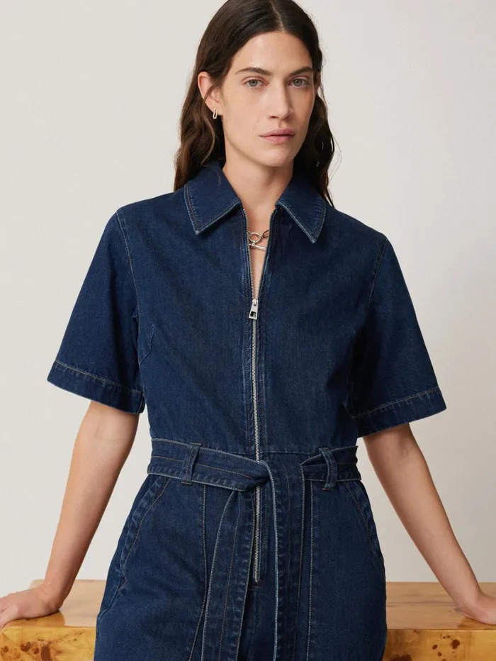 Jigsaw Denim Zip Front Jumpsuit Indigo Women Denim