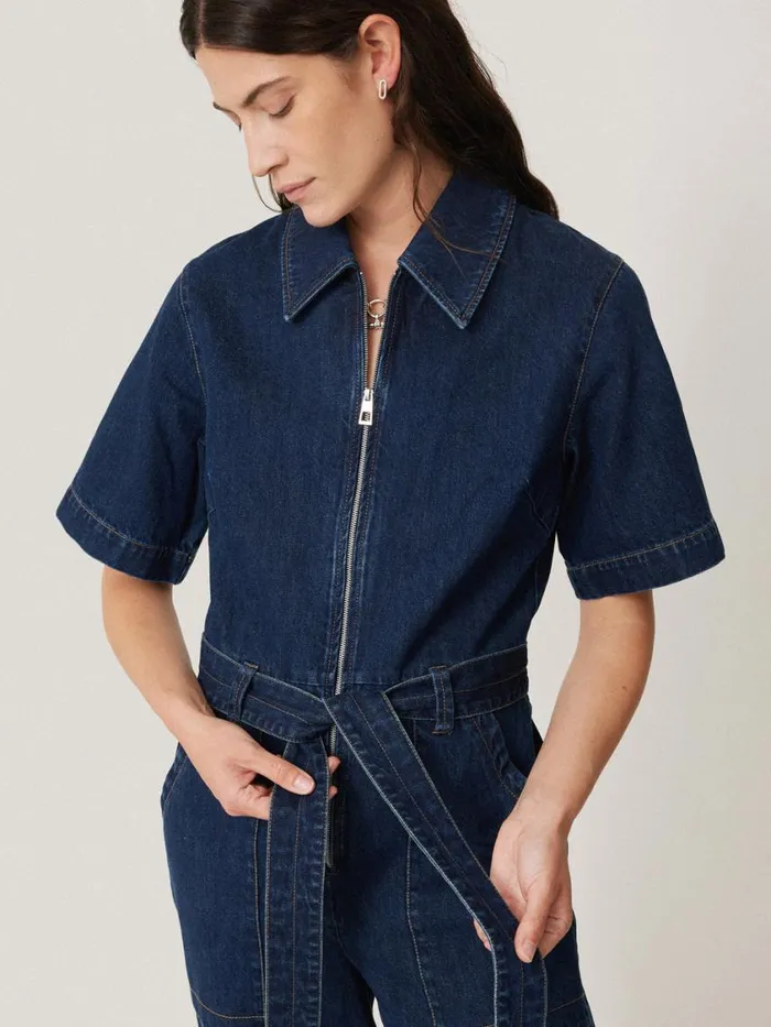 Jigsaw Denim Zip Front Jumpsuit Indigo Women Denim