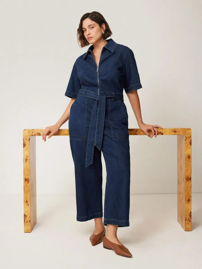Jigsaw Denim Zip Front Jumpsuit Indigo Women Denim