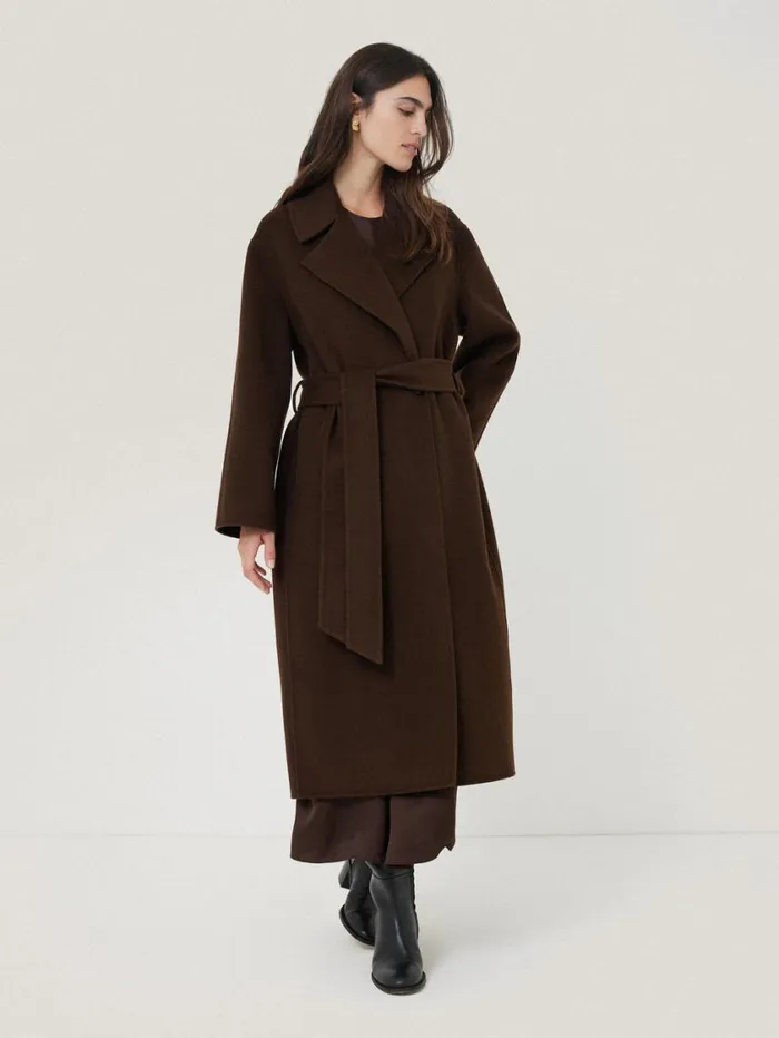 Jigsaw Double Faced Cocoon Wrap Coat Chocolate Women Coats and Jackets