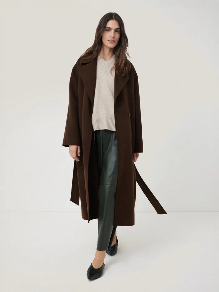 Jigsaw Double Faced Cocoon Wrap Coat Chocolate Women Coats and Jackets