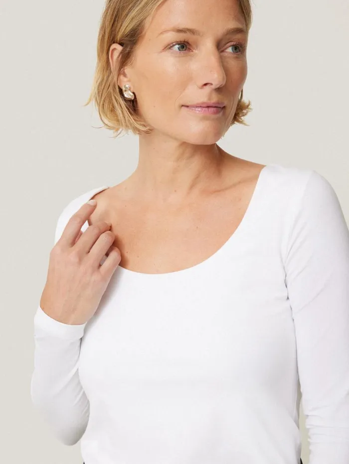 Jigsaw Double Front Ballet Neck Top White Women Shirts and Tops
