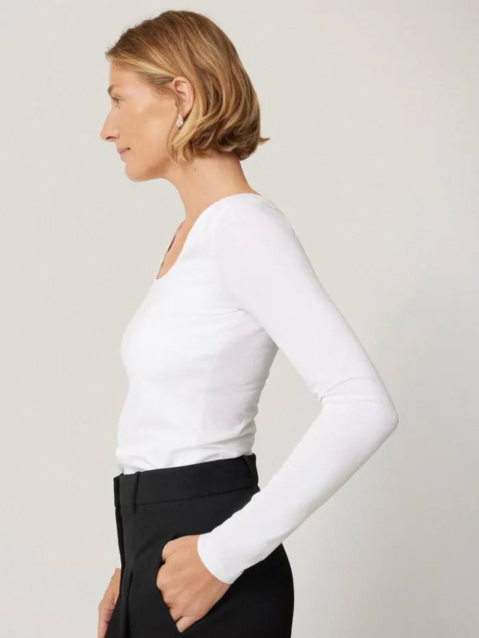 Jigsaw Double Front Ballet Neck Top White Women Shirts and Tops