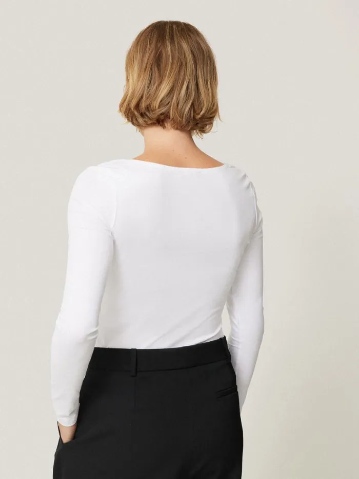 Jigsaw Double Front Ballet Neck Top White Women Shirts and Tops