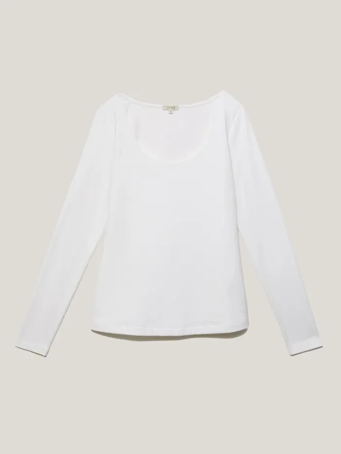 Jigsaw Double Front Ballet Neck Top White Women Shirts and Tops