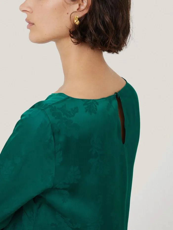 Jigsaw Floral Jacquard Boat Neck Top Green Women Shirts and Tops