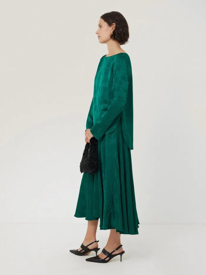 Jigsaw Floral Jacquard Boat Neck Top Green Women Shirts and Tops