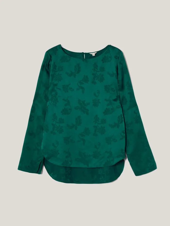 Jigsaw Floral Jacquard Boat Neck Top Green Women Shirts and Tops