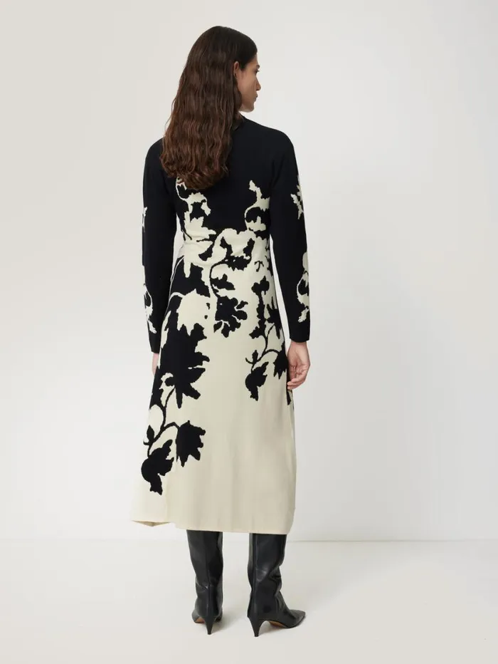 Jigsaw Floral Jacquard Knitted Dress Monochrome Women Dresses and Jumpsuits