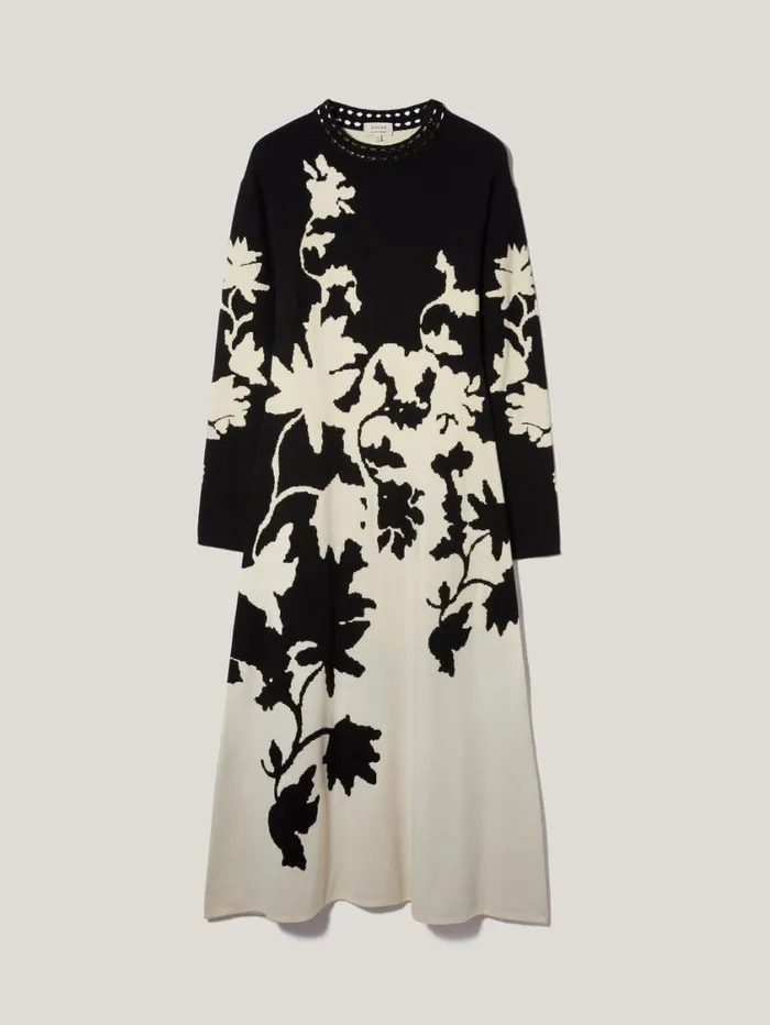 Jigsaw Floral Jacquard Knitted Dress Monochrome Women Dresses and Jumpsuits