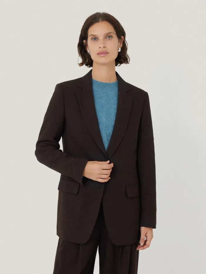 Jigsaw Knox Crosshatch Blazer Brown Women Suits and Tailoring