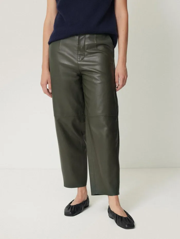 Jigsaw Leather Barrel Leg Trouser Green Women Leather