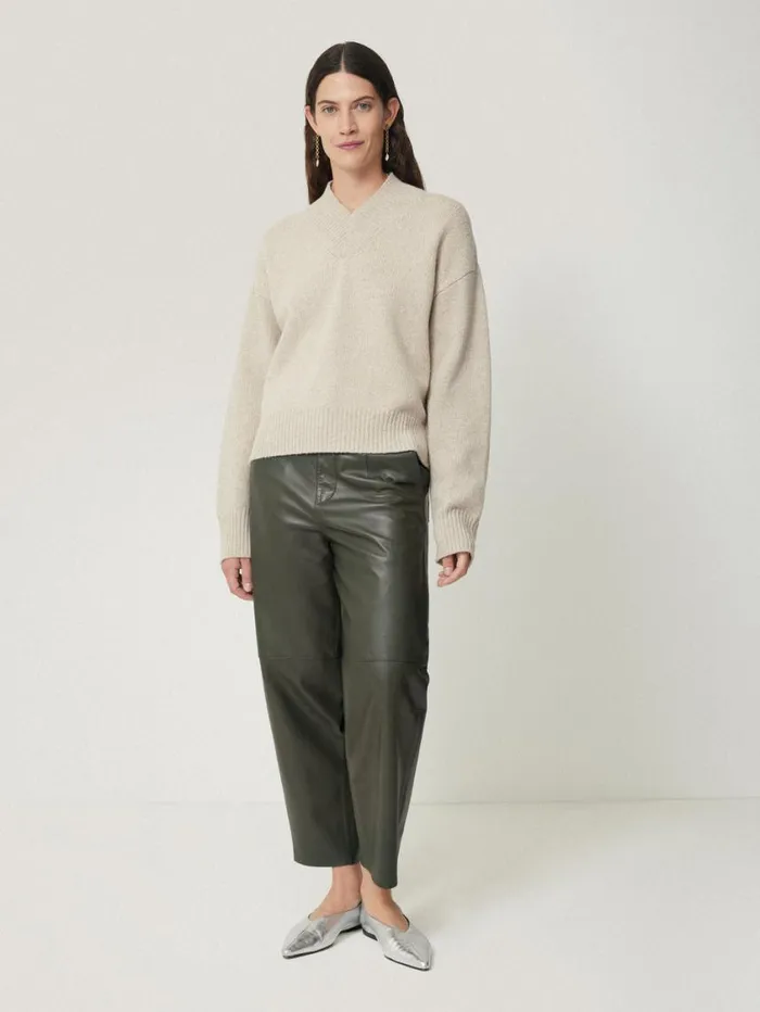 Jigsaw Leather Barrel Leg Trouser Green Women Leather