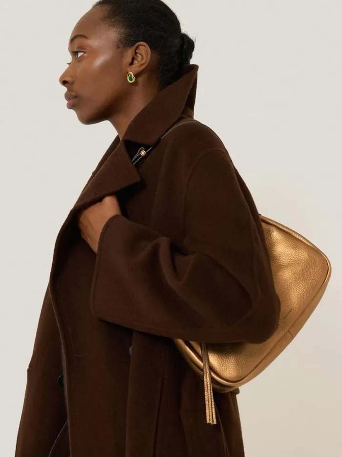 Jigsaw Leather Crescent Shoulder Bag Copper Women Bags