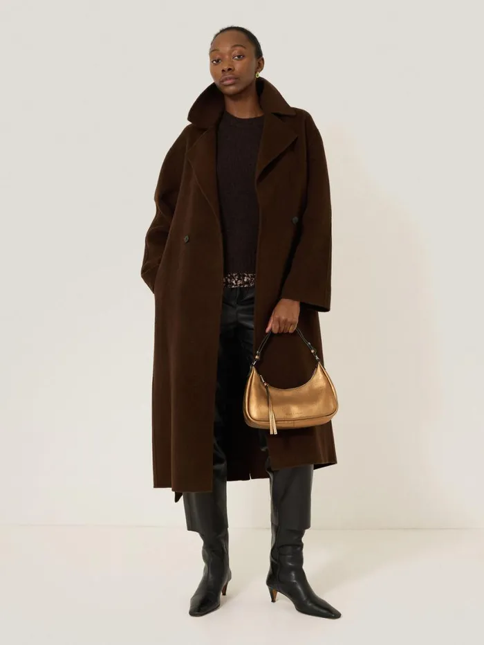 Jigsaw Leather Crescent Shoulder Bag Copper Women Bags