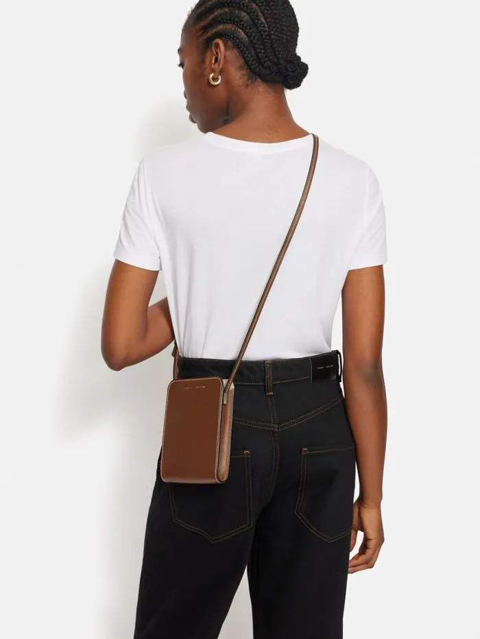 Jigsaw Leather Crossbody Phone Bag Tan Women Bags