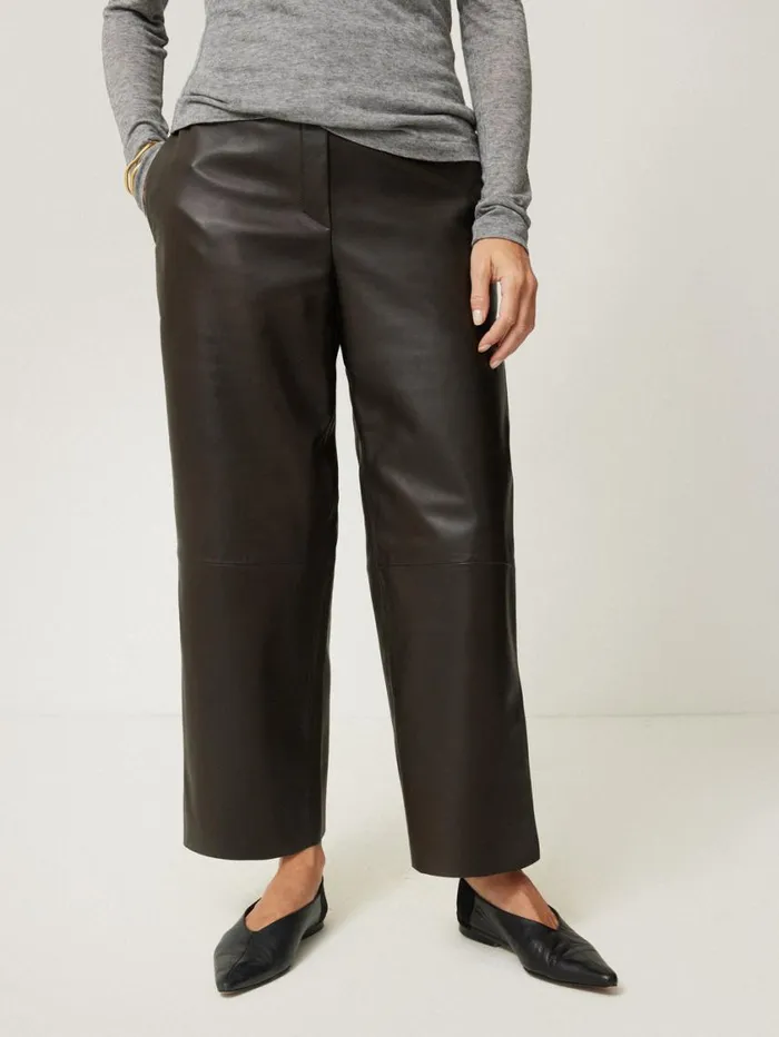 Jigsaw Leather Flat Front Trouser Dark Olive Women Party