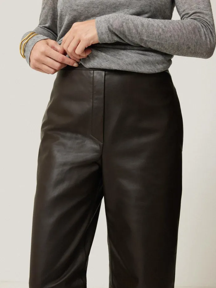 Jigsaw Leather Flat Front Trouser Dark Olive Women Party
