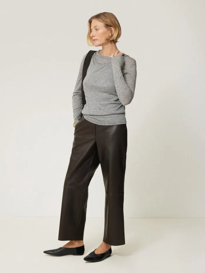 Jigsaw Leather Flat Front Trouser Dark Olive Women Party