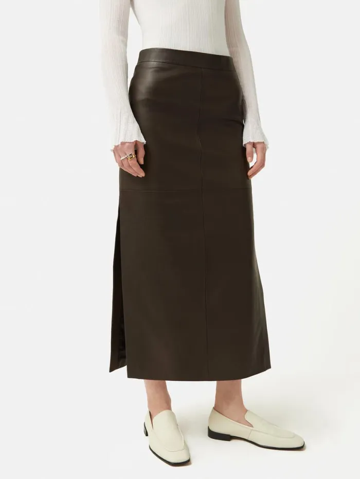Jigsaw Leather Maxi Skirt Chocolate Women Skirts