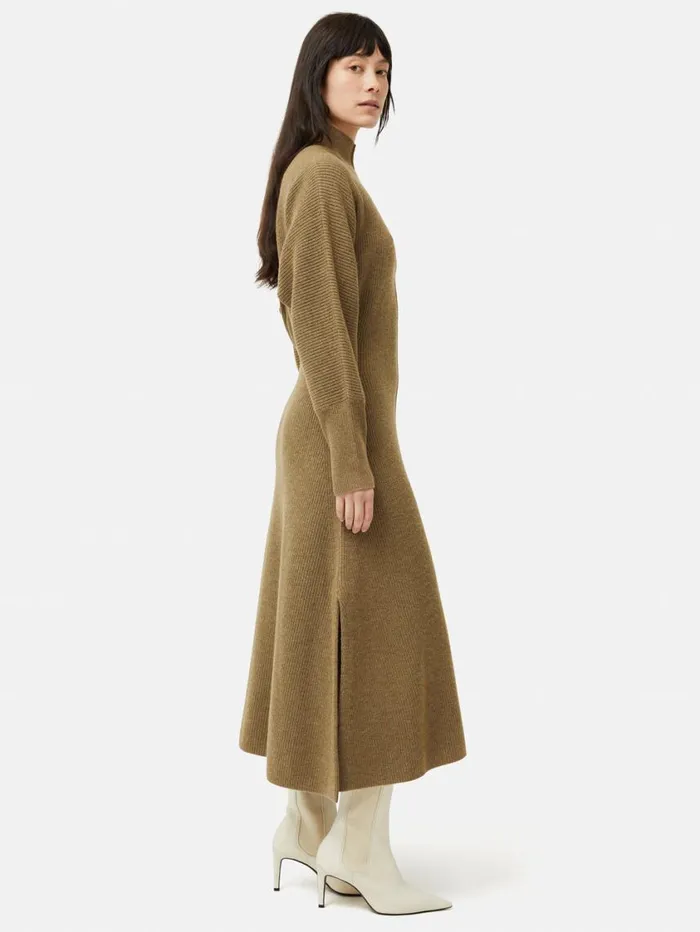 Jigsaw Merino Blend Batwing Dress Khaki Women Knitwear and Cashmere