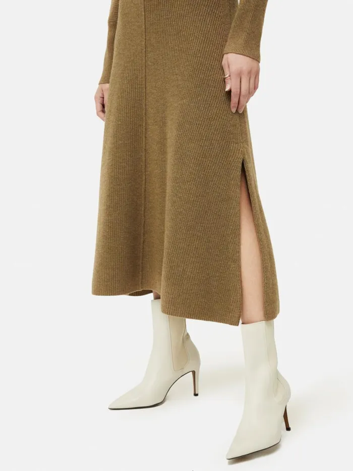 Jigsaw Merino Blend Batwing Dress Khaki Women Knitwear and Cashmere