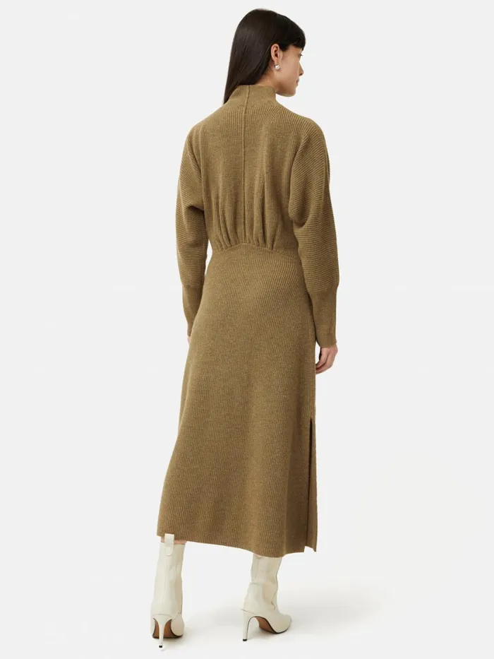 Jigsaw Merino Blend Batwing Dress Khaki Women Knitwear and Cashmere