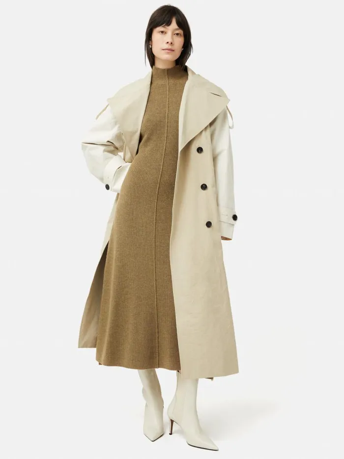 Jigsaw Merino Blend Batwing Dress Khaki Women Knitwear and Cashmere