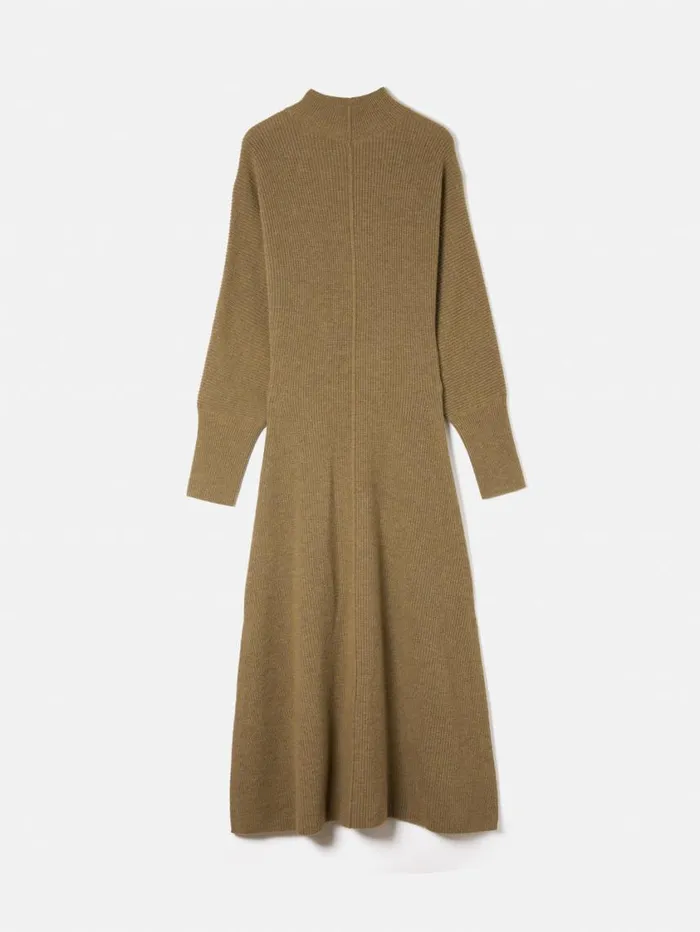 Jigsaw Merino Blend Batwing Dress Khaki Women Knitwear and Cashmere