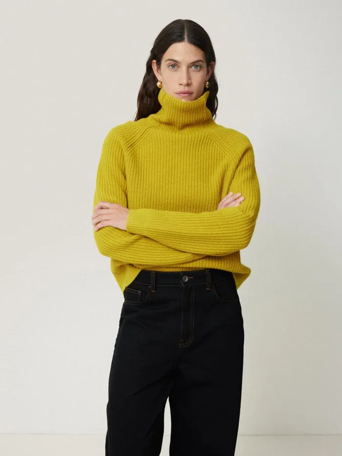 Jigsaw Merino Fishermans Rib Jumper Mustard Women Knitwear and Cashmere