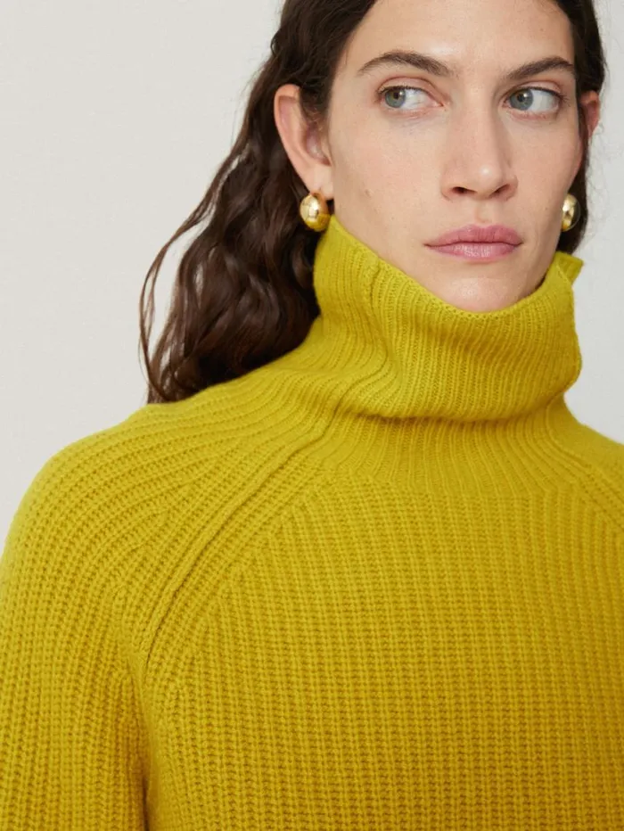 Jigsaw Merino Fishermans Rib Jumper Mustard Women Knitwear and Cashmere