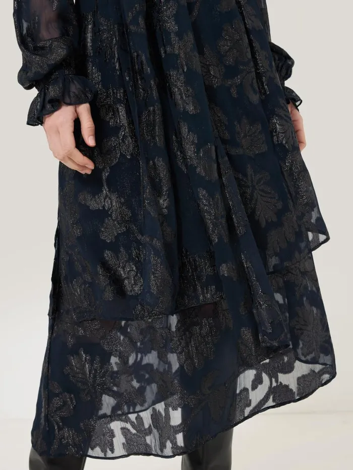 Jigsaw Metallic Jacquard Midi Skirt Navy Women Party