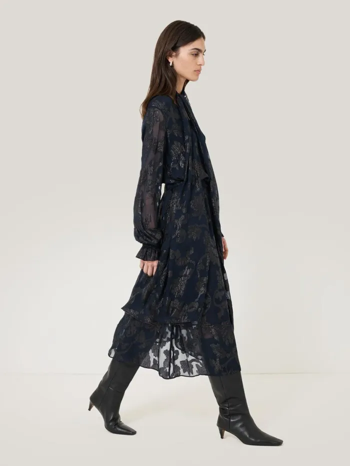 Jigsaw Metallic Jacquard Midi Skirt Navy Women Party