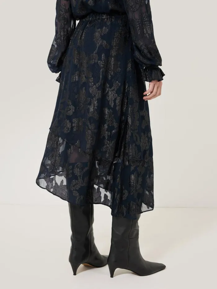 Jigsaw Metallic Jacquard Midi Skirt Navy Women Party