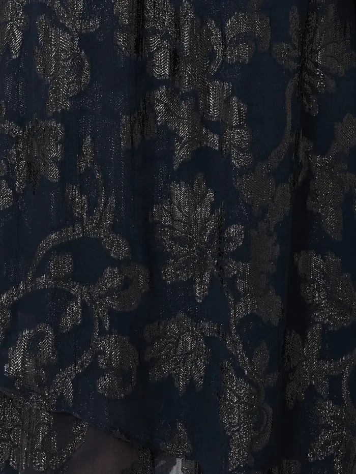 Jigsaw Metallic Jacquard Midi Skirt Navy Women Party