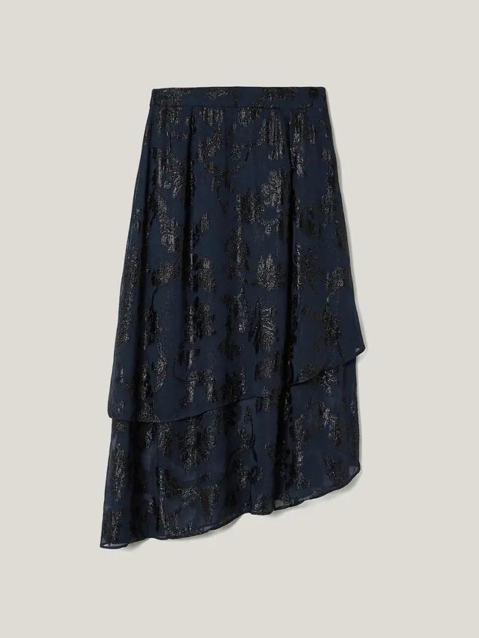 Jigsaw Metallic Jacquard Midi Skirt Navy Women Party