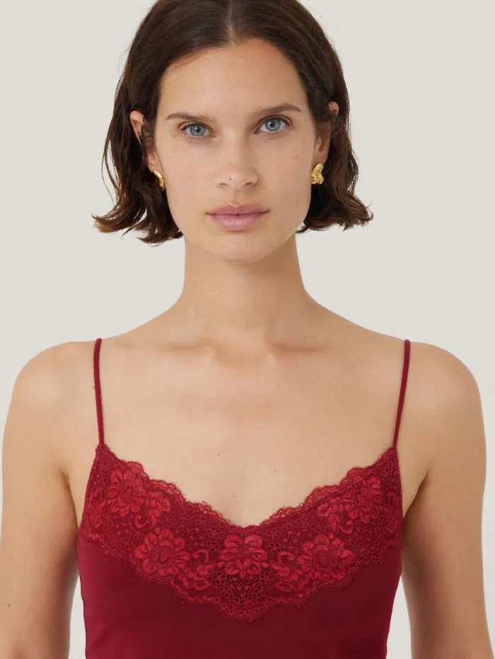 Jigsaw Modal Lace Vest Cinema Red Women Shirts and Tops