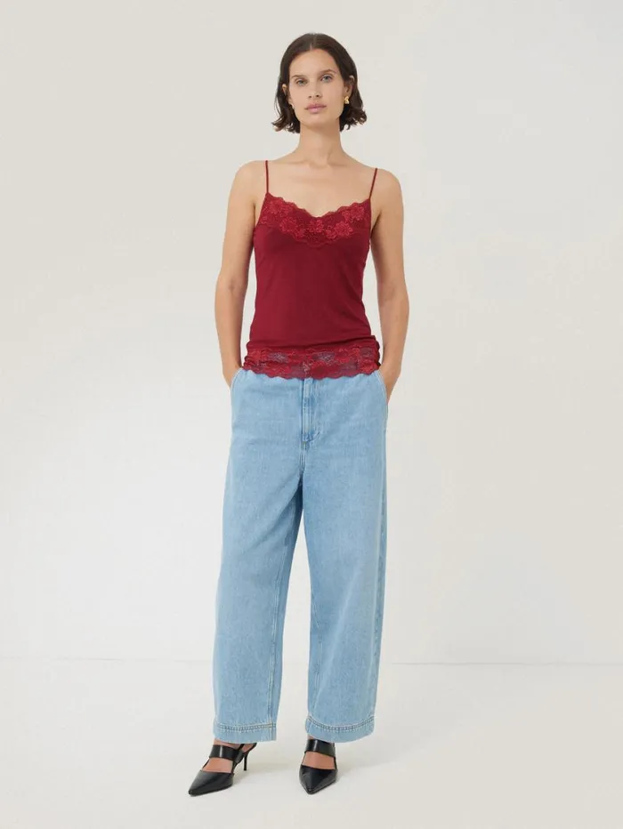 Jigsaw Modal Lace Vest Cinema Red Women Shirts and Tops