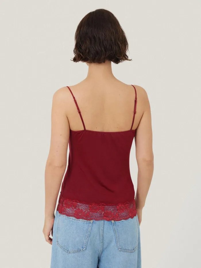 Jigsaw Modal Lace Vest Cinema Red Women Shirts and Tops