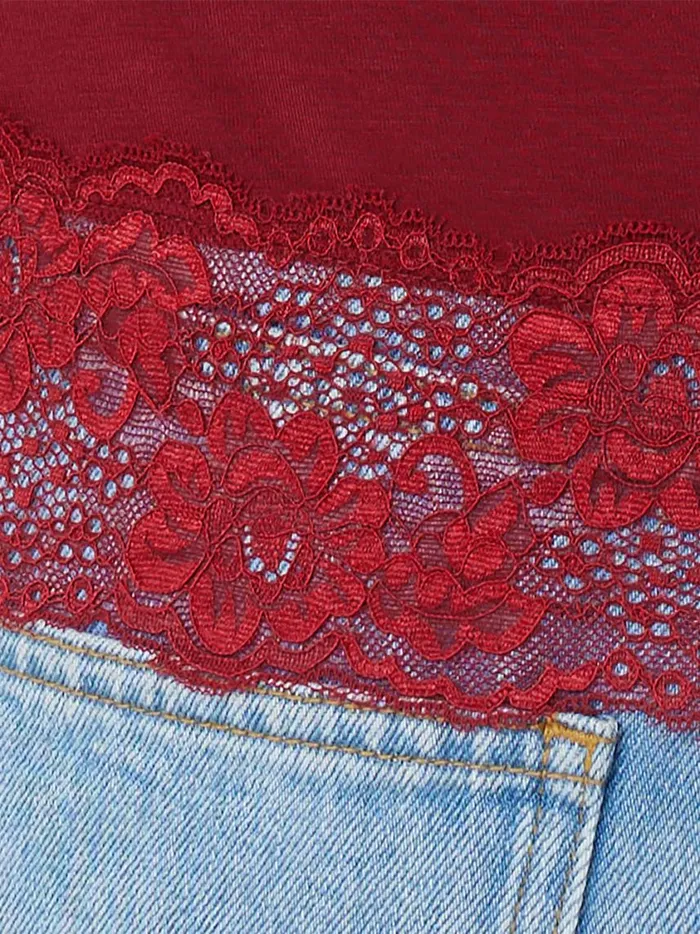 Jigsaw Modal Lace Vest Cinema Red Women Shirts and Tops