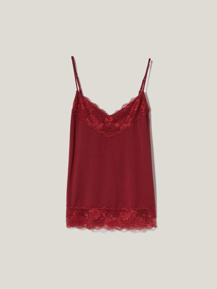 Jigsaw Modal Lace Vest Cinema Red Women Shirts and Tops
