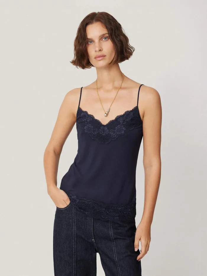 Jigsaw Modal Lace Vest Navy Women Shirts and Tops