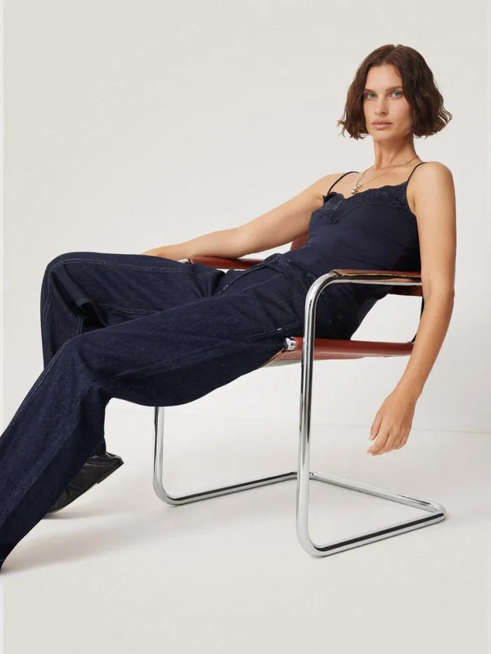 Jigsaw Modal Lace Vest Navy Women Shirts and Tops