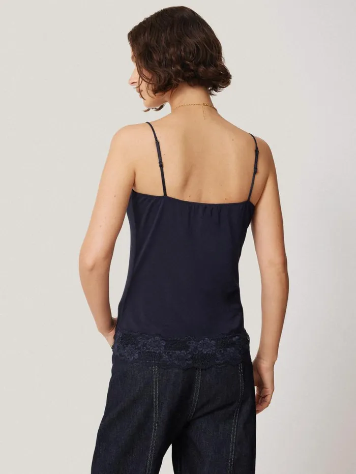 Jigsaw Modal Lace Vest Navy Women Shirts and Tops