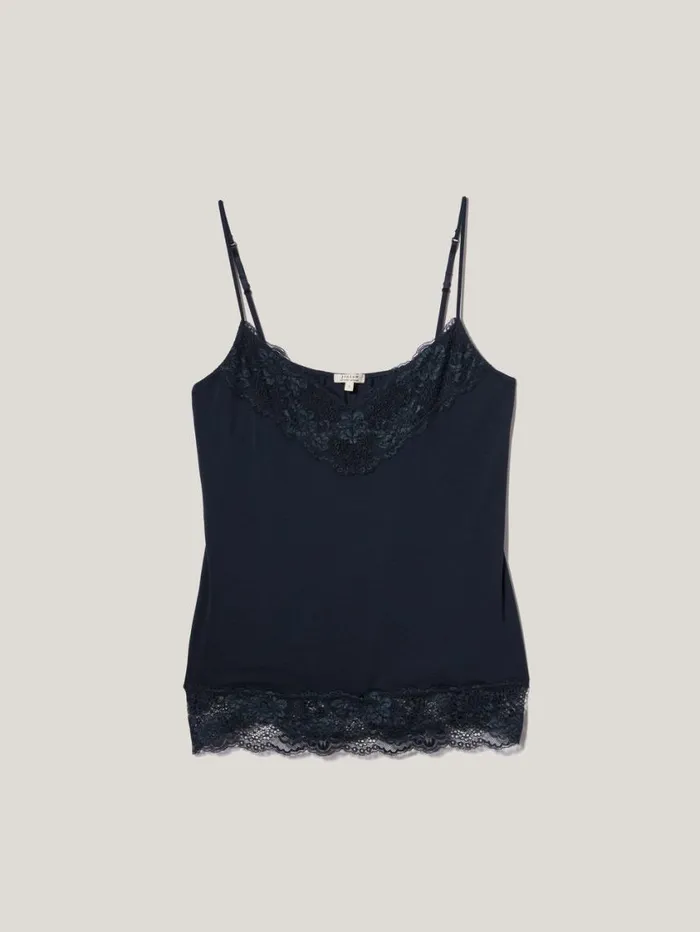 Jigsaw Modal Lace Vest Navy Women Shirts and Tops