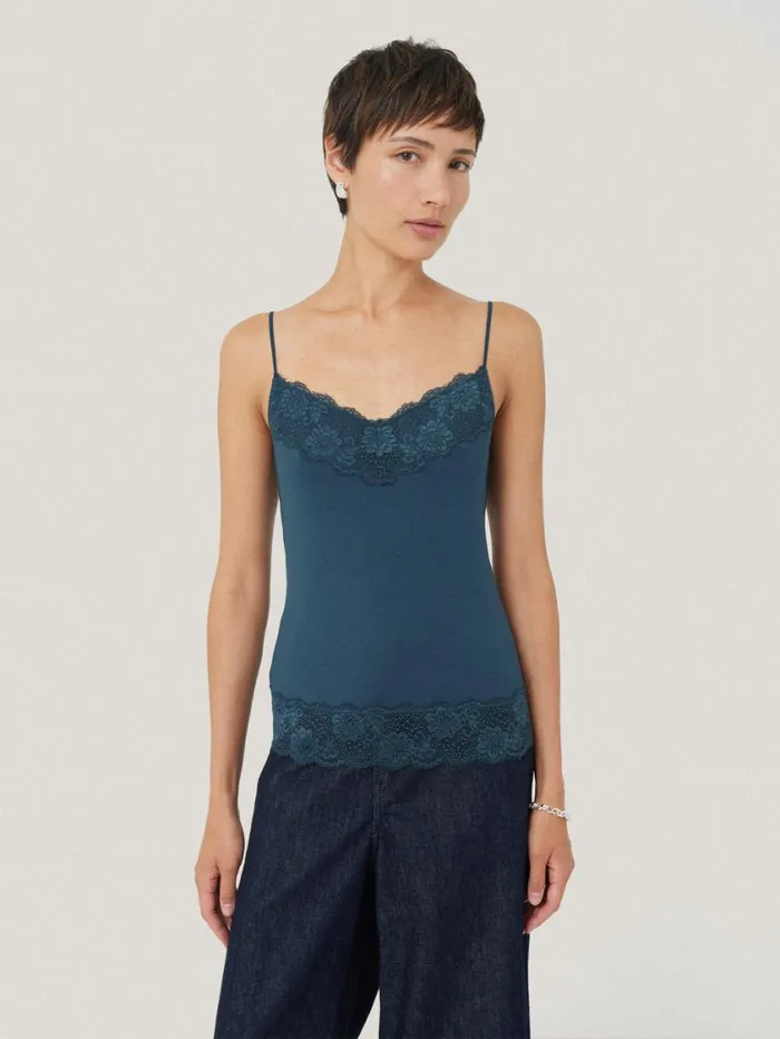 Jigsaw Modal Lace Vest Smoke Women Pyjamas and Loungewear