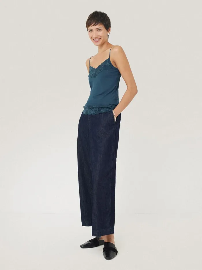 Jigsaw Modal Lace Vest Smoke Women Pyjamas and Loungewear