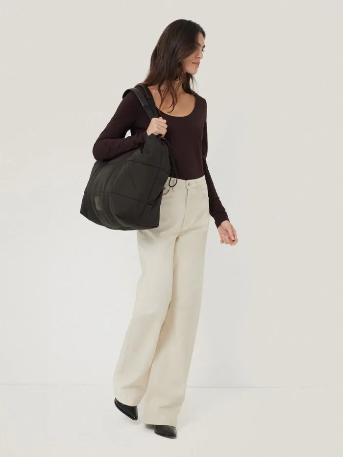 Jigsaw Nylon Quilted Drawstring Tote Chocolate Women Bags