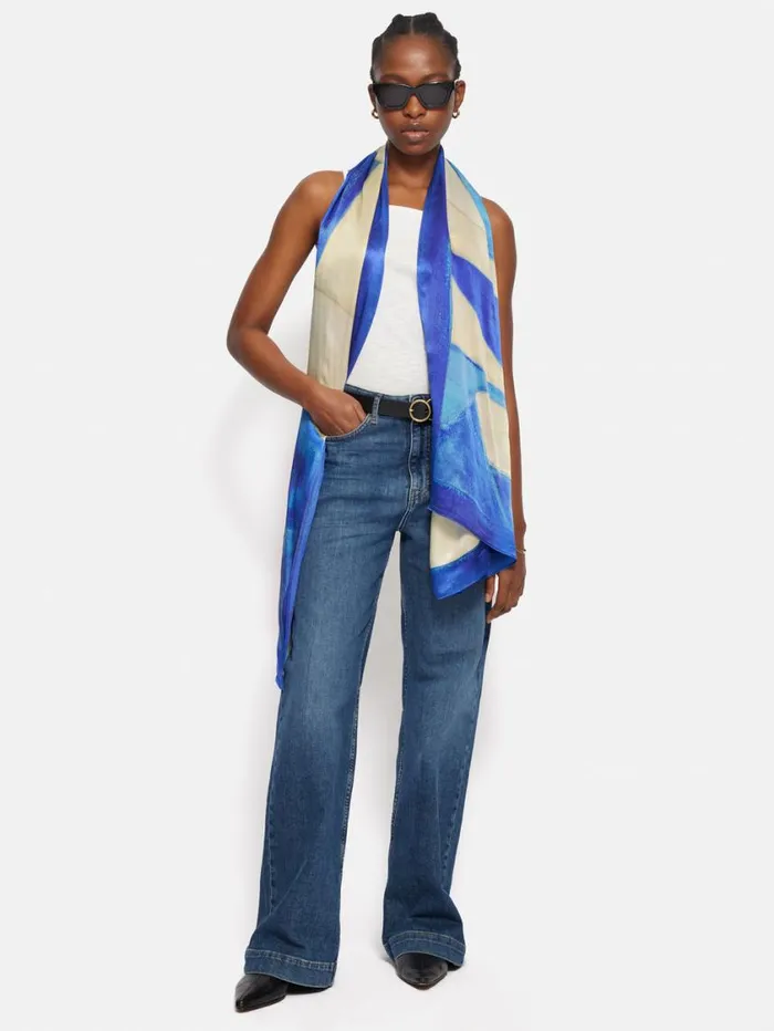 Jigsaw Pastel Abstract Oversized Silk Scarf Blue Women Ponchos and Scarves