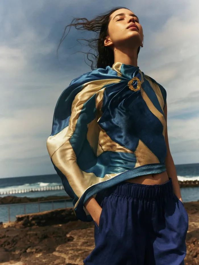 Jigsaw Pastel Abstract Oversized Silk Scarf Blue Women Ponchos and Scarves